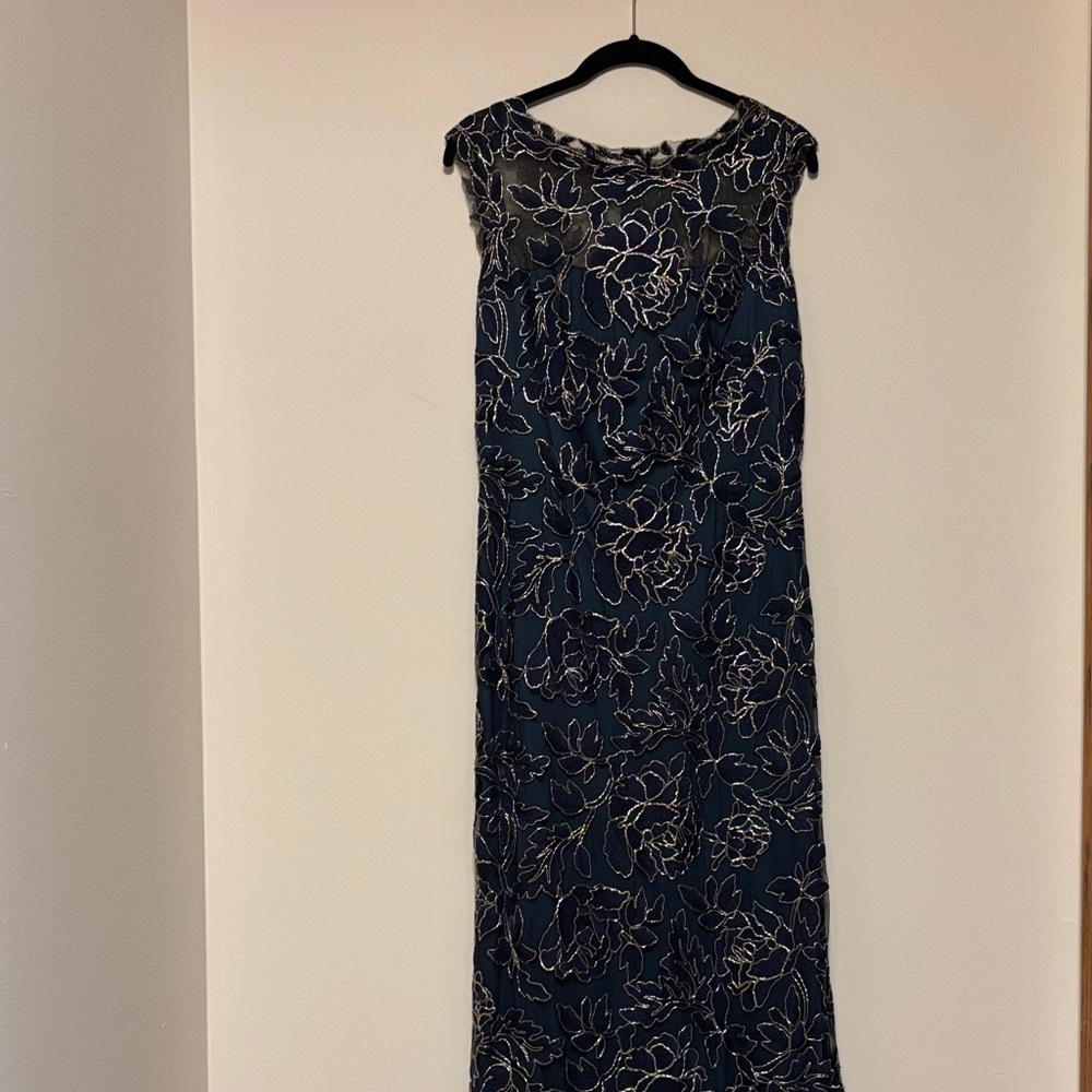 Tadashi Shoji Blue and Gold Maxi Dress